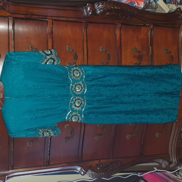 Vtg 80s Sequin Waist Flower Silk Dress - Picture 8 of 9